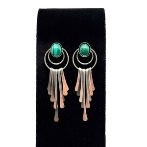 Sterling Silver and Malachite Dangle Earrings Post Back